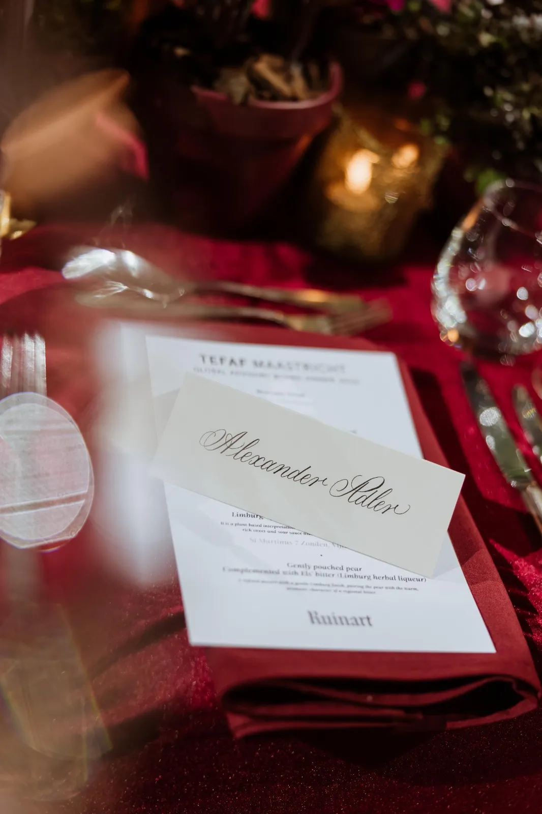 Copperplate place card for Alexander Adler at a TEFAF Maastricht dinner